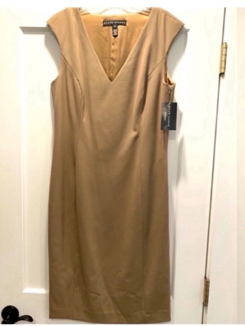 Vintage Ralph Lauren Black Label NEW Wool Blend Midi Dress Tan Womens 10 Luxury